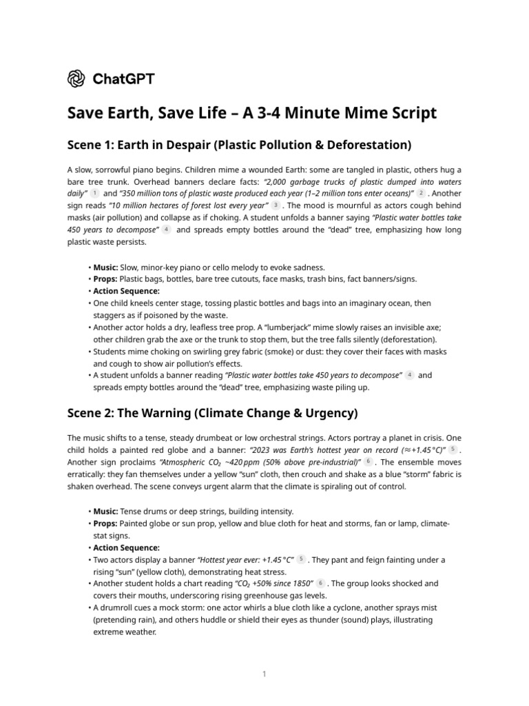 Save Earth: A Mime Performance Script | PDF | Recycling | Trees