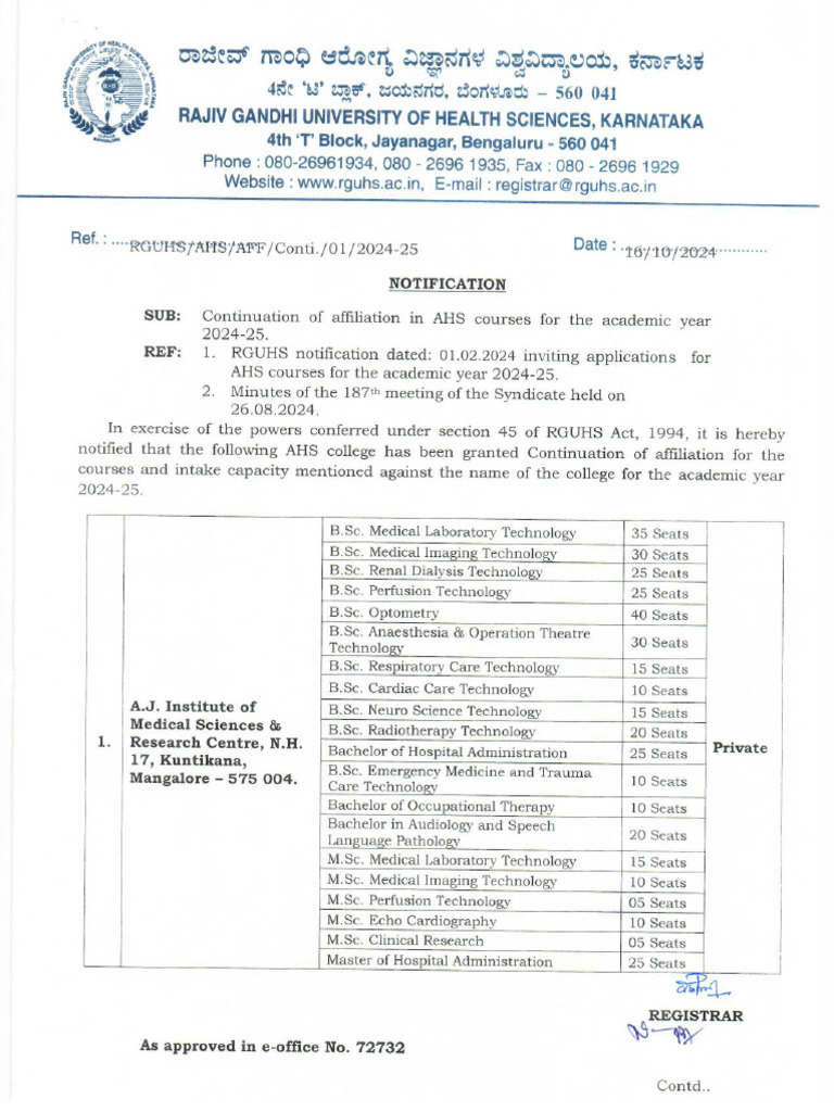 Allied Sciences Updated Notification For The Year 2024-25as On 24 | PDF