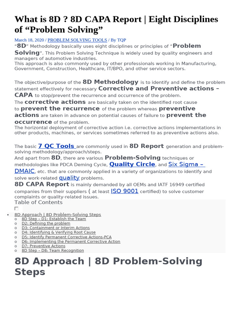 8D CAPA Report: Problem Solving Guide | PDF | Business Process ...