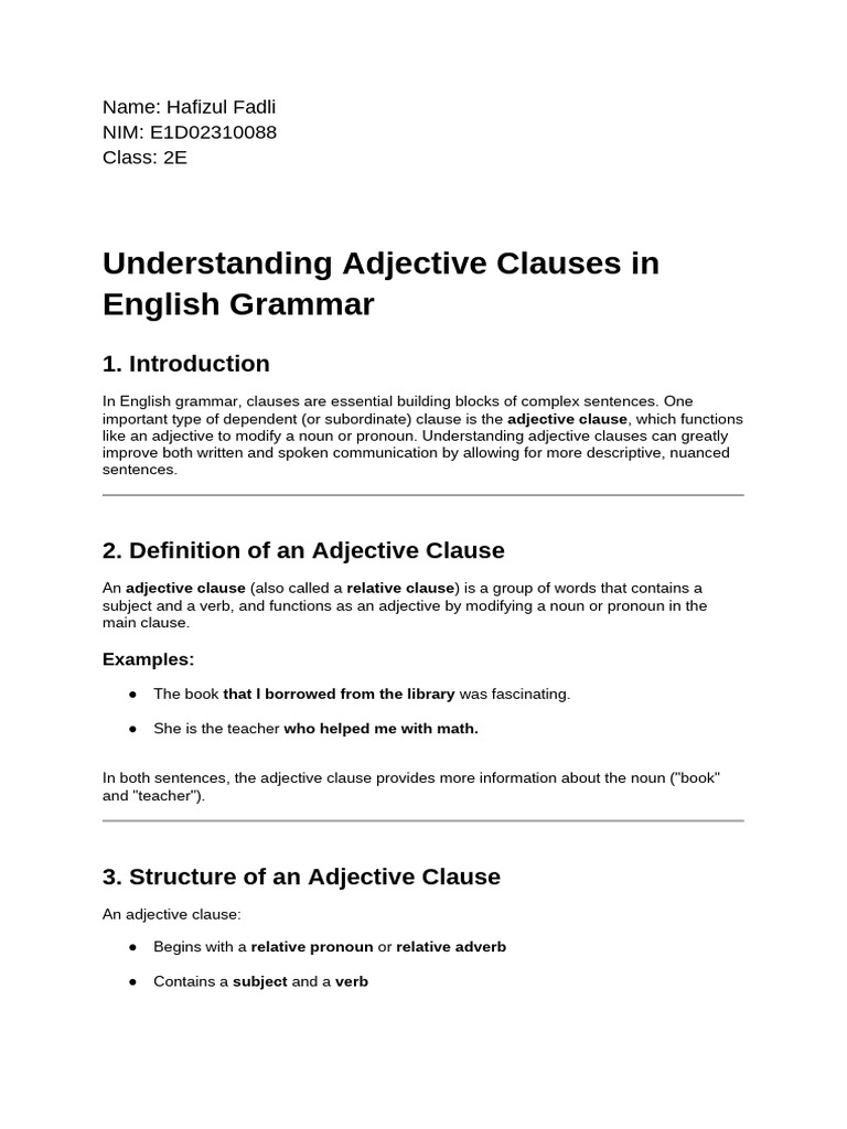 Mastering Adjective Clauses in English | PDF | Adjective | English Grammar