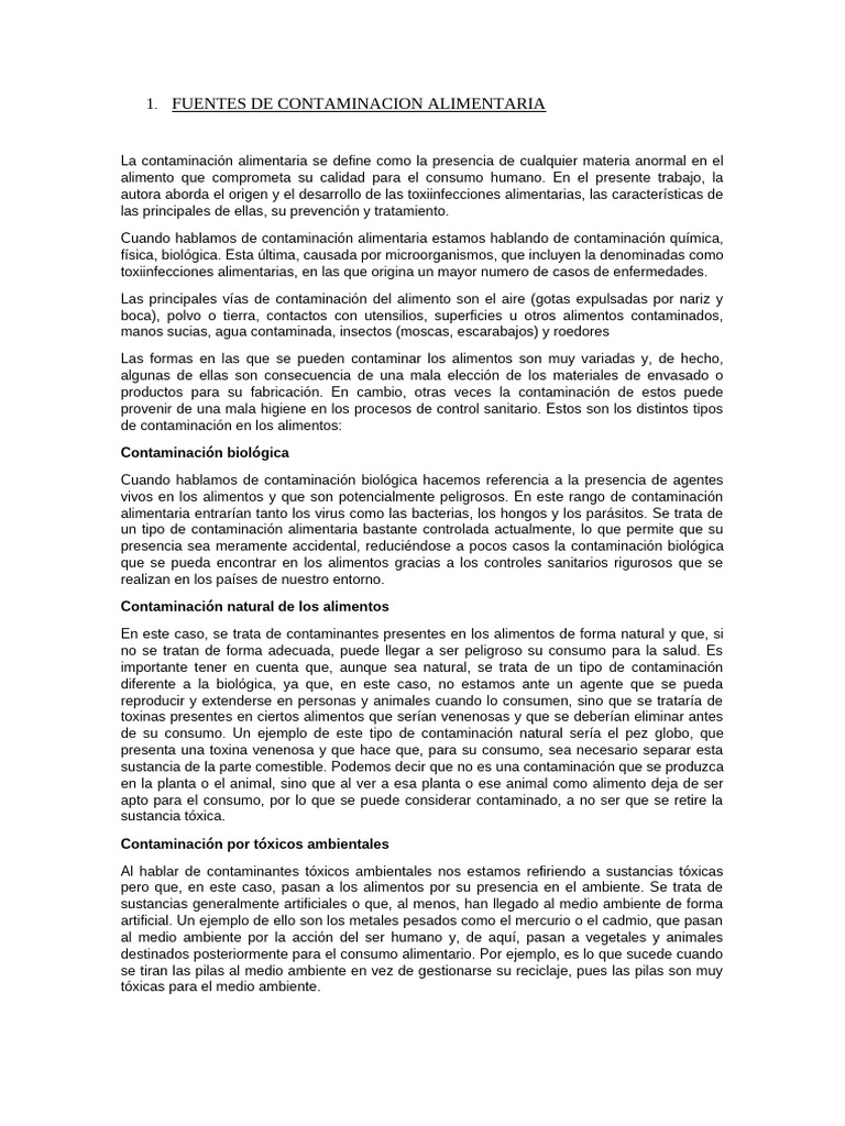 Fuentes y riesgos de contaminación alimentaria | PDF | Alimentos ...