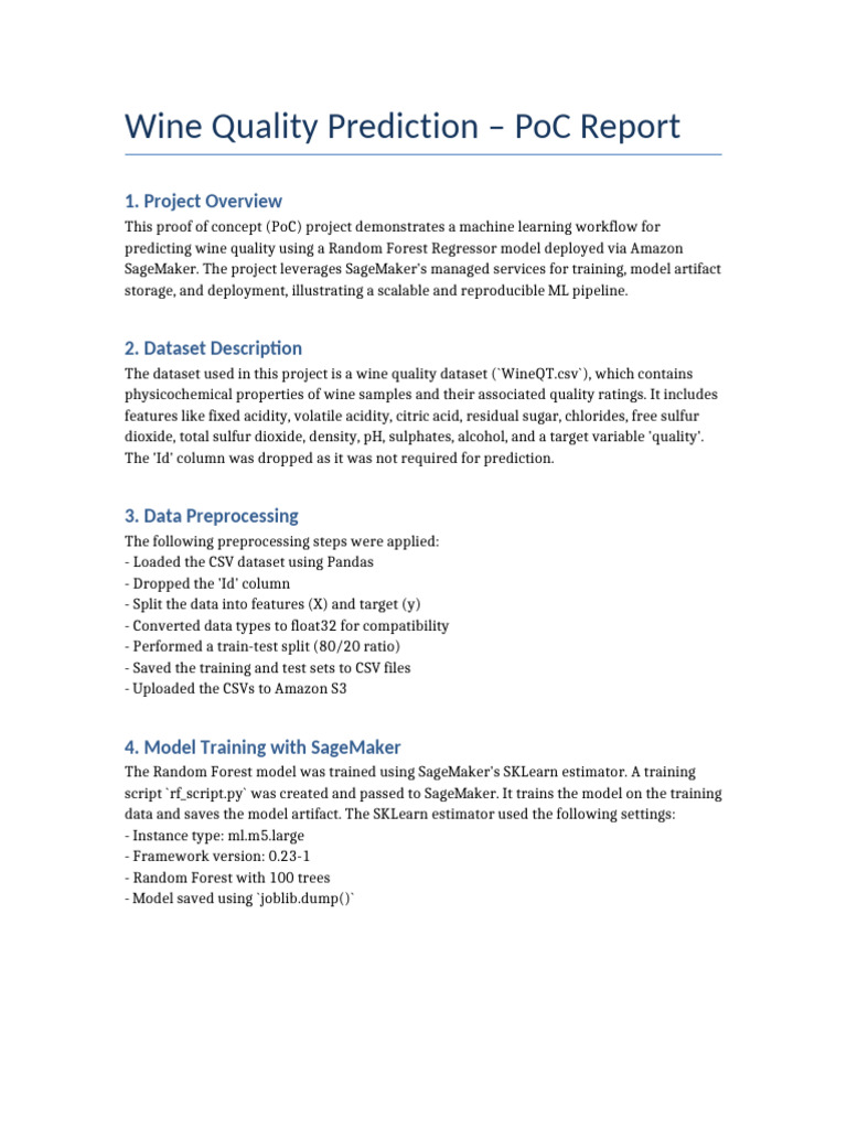 Wine Quality Prediction PoC Report | PDF