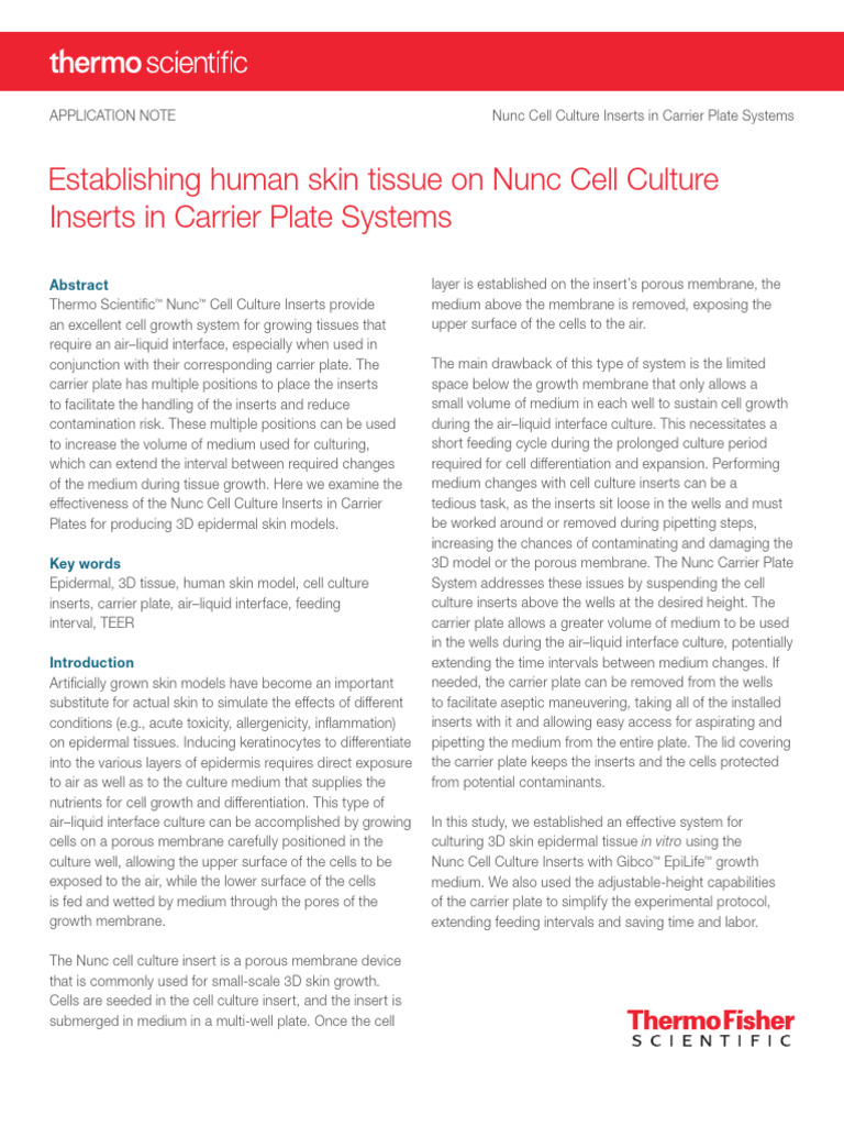 Nunc Cell Culture Inserts for 3D Skin Models | PDF | Cell Culture ...