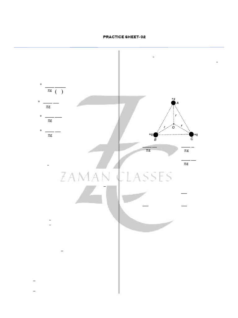 Electric Charges and Fields Practice Sheet | PDF | Dipole | Electric Field