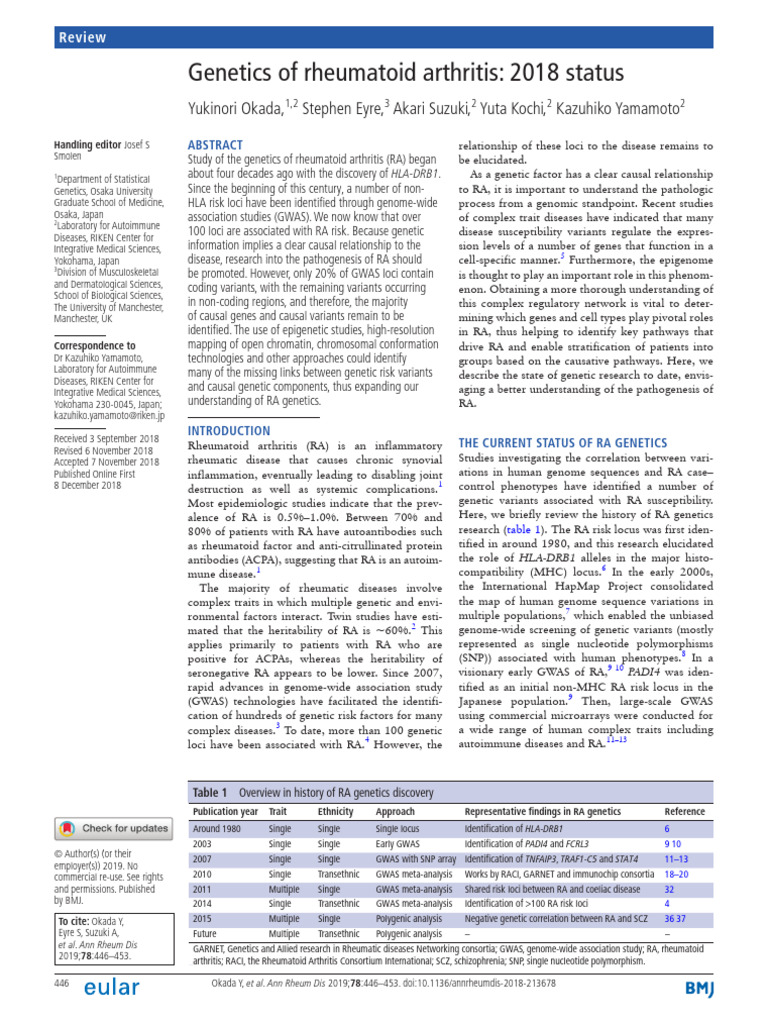 Genetics of Rheumatoid Arthritis 2018 | PDF | Genome Wide Association ...