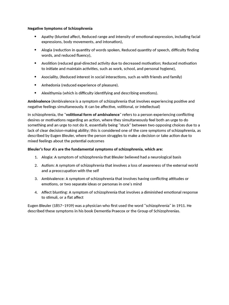 5 A's of Schizophrenia Symptoms | PDF