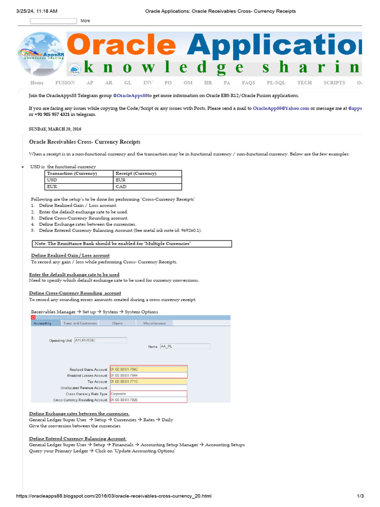 Cross-Currency Receipts in Oracle Fusion | PDF | Debits And Credits