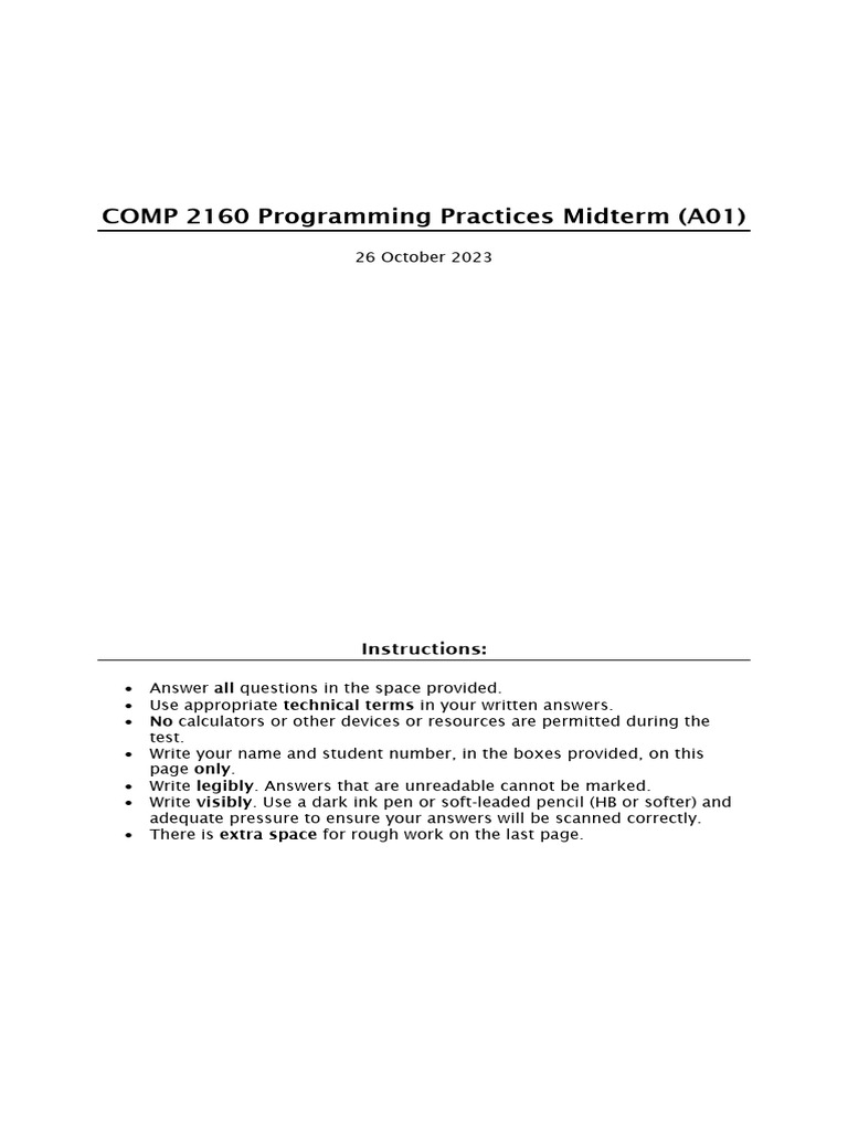 SampleMidterm-F23 - COMP 2160 | PDF | Pointer (Computer Programming ...