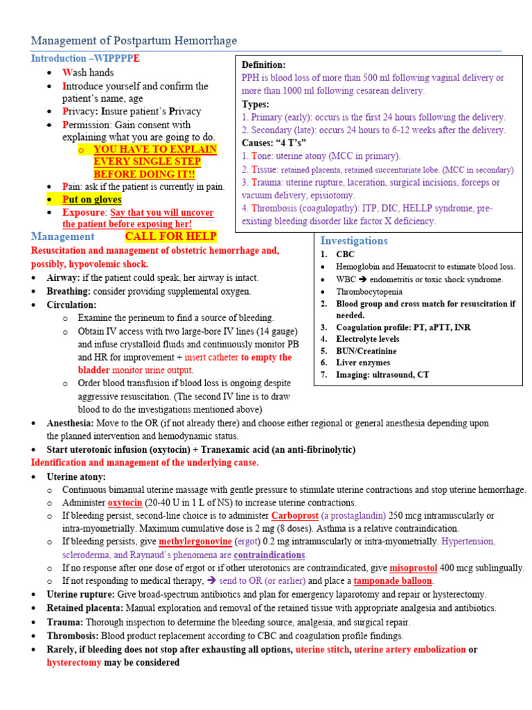 Postpartum Hemorrhage Management Guide | PDF | Childbirth | Bleeding