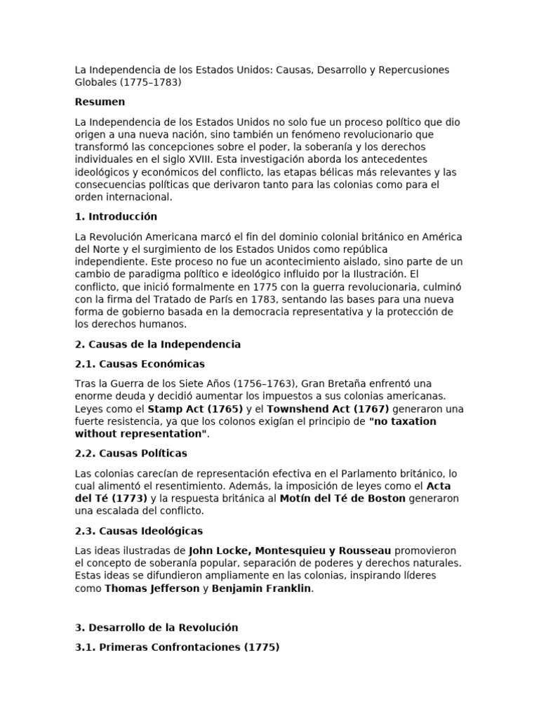 La Independencia de Los Estados Unidos | PDF | Declaración de ...