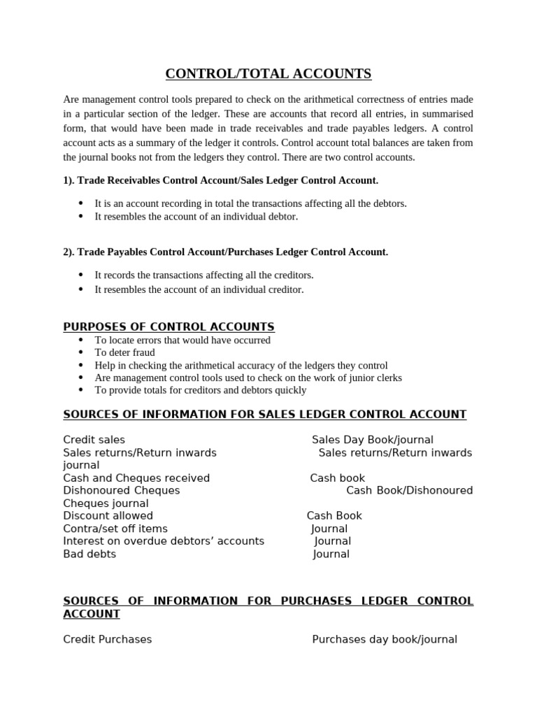Control (Total) Accounts Notes Prepared For Students | PDF | Debits And ...