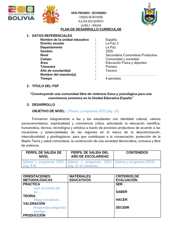 Plan de Desarrollo Curricular 2025 | PDF | Educación primaria