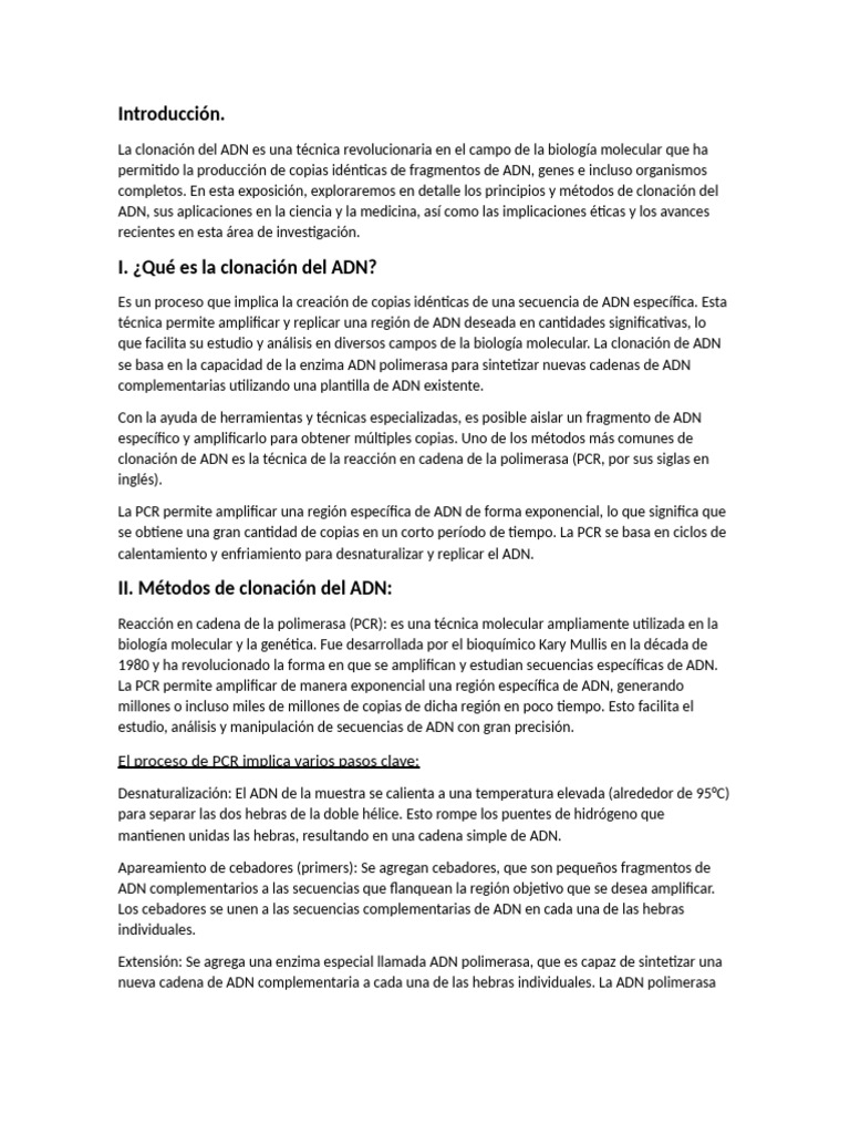 Clonacion | PDF | Adn | Reacción en cadena de la polimerasa