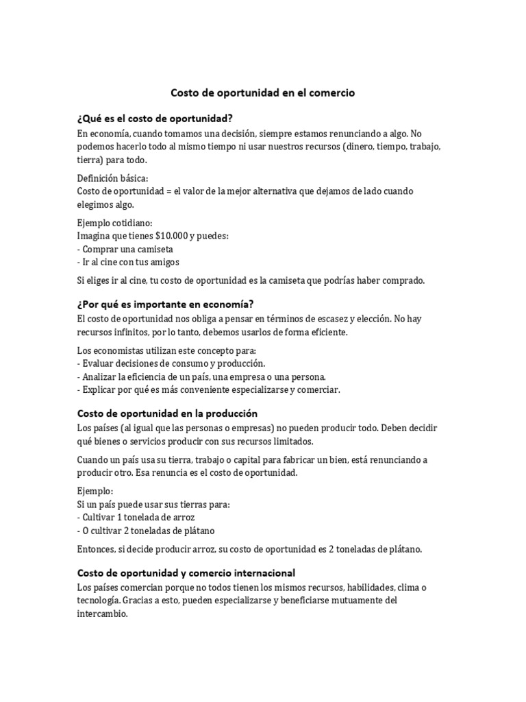 Costo de Oportunidad en El Comercio | PDF | Costo de oportunidad ...