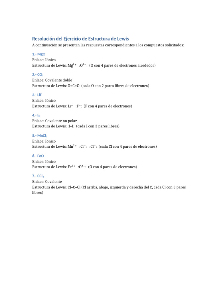 Ejercicios Resueltos de Estructura de Lewis | PDF