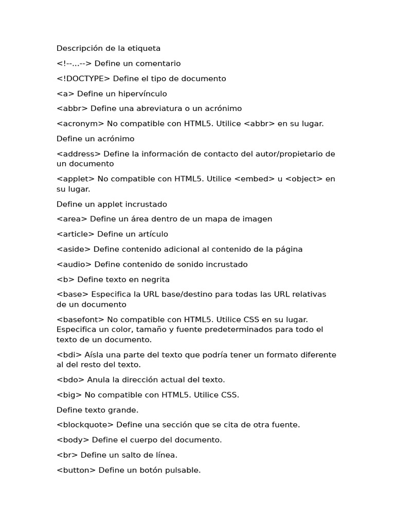 Etiquetas obsoletas en HTML5 | PDF | HTML | Ingeniería de software