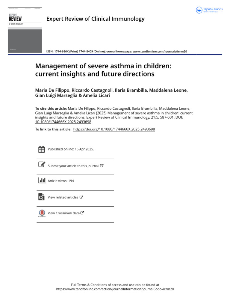 Management of Severe Asthma in Children Current Insights and Future ...