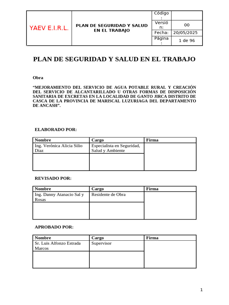 Plan de Seguridad y Salud | PDF | Seguridad y salud ocupacional | Business