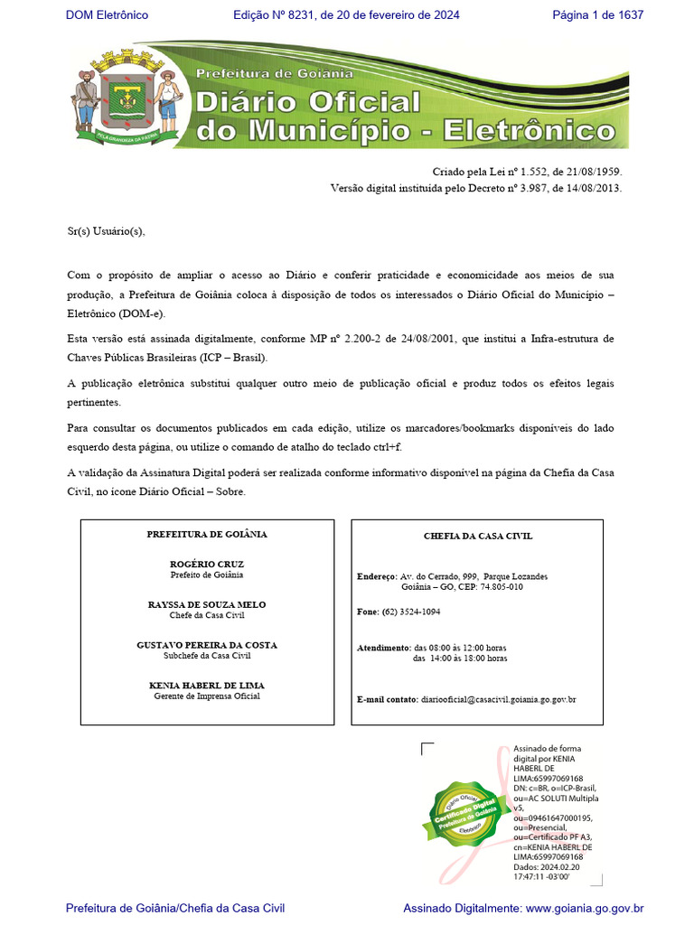 Diário Oficial Eletrônico de Goiânia | PDF | Administração pública