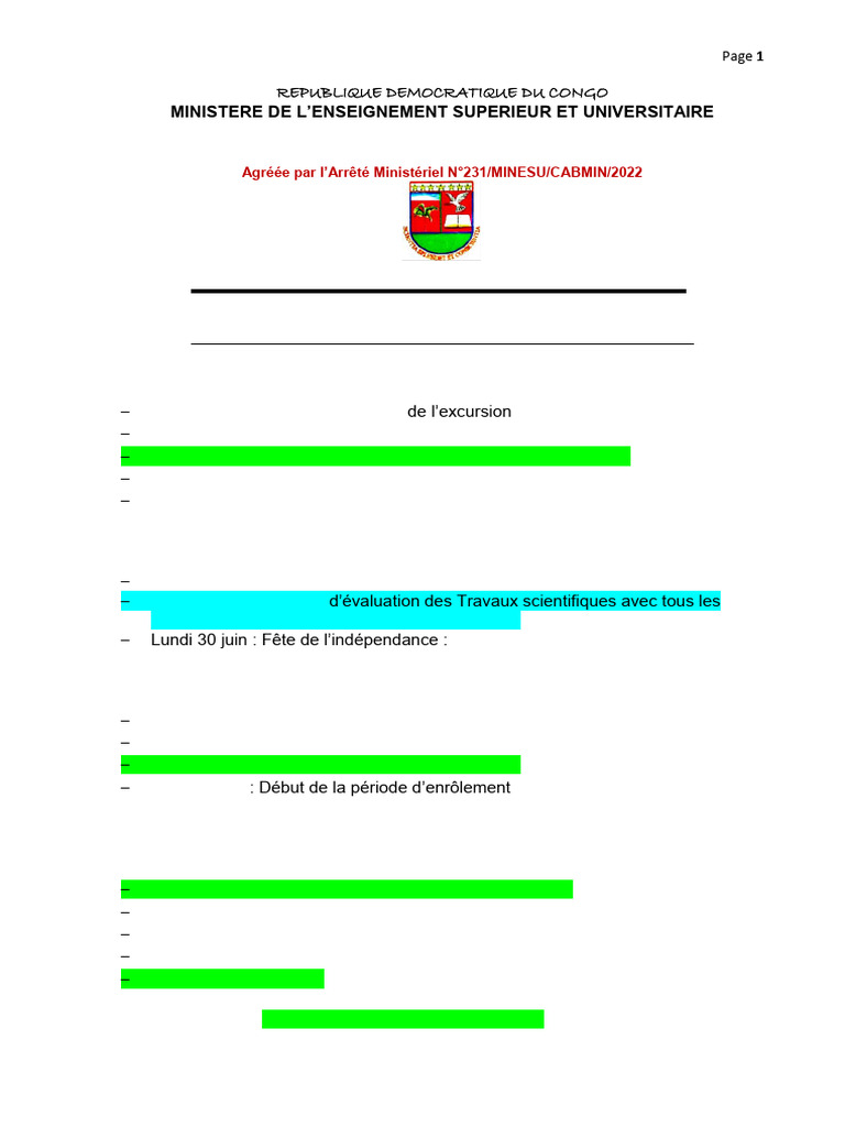 Calendrier académique 2024-2025 RDC | PDF
