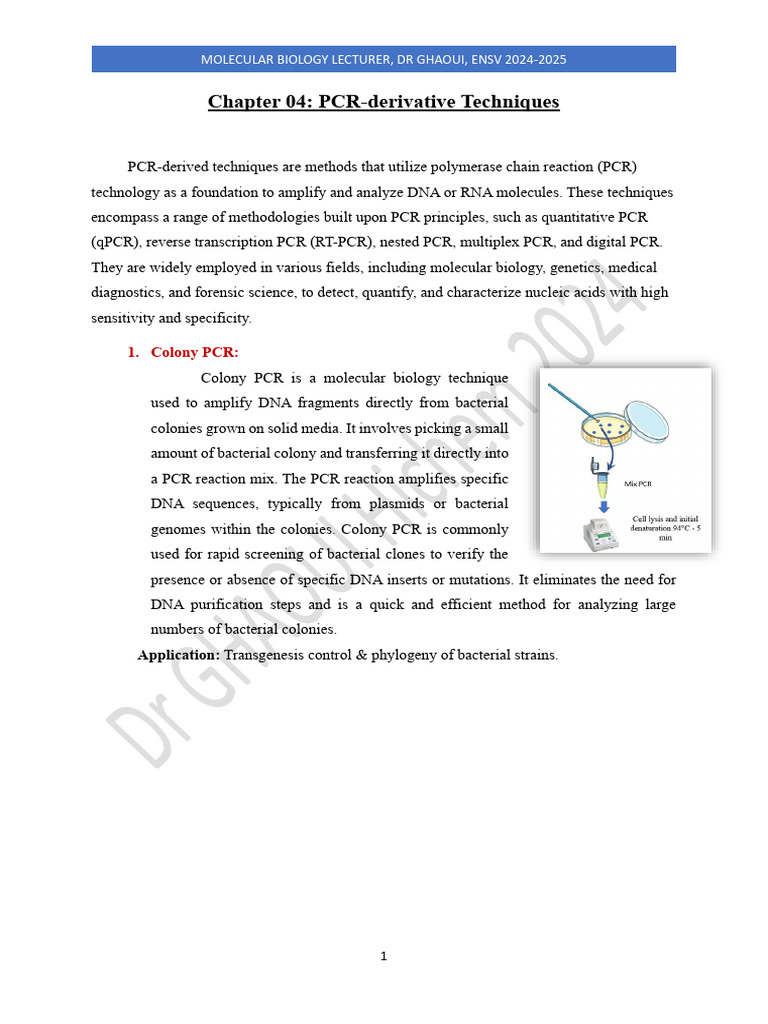 PCR-Derivative Techniques in Molecular Biology | PDF | Polymerase Chain ...