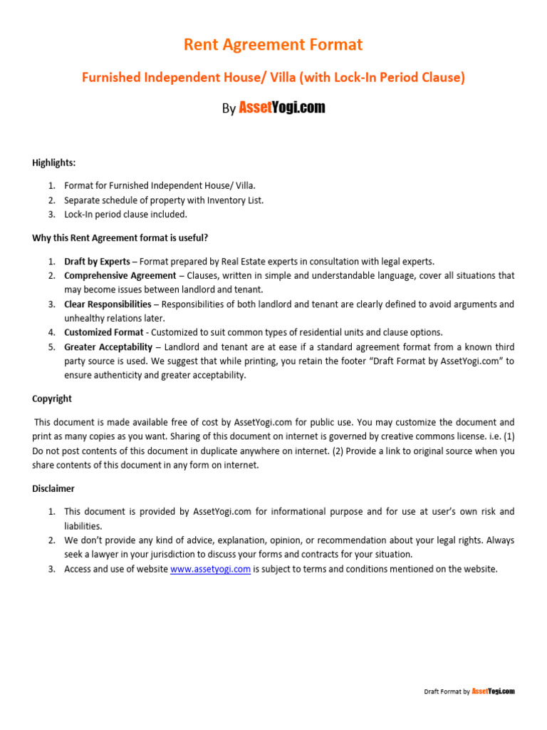 Furnished House Rent Agreement Template | PDF | Lease | Property Law
