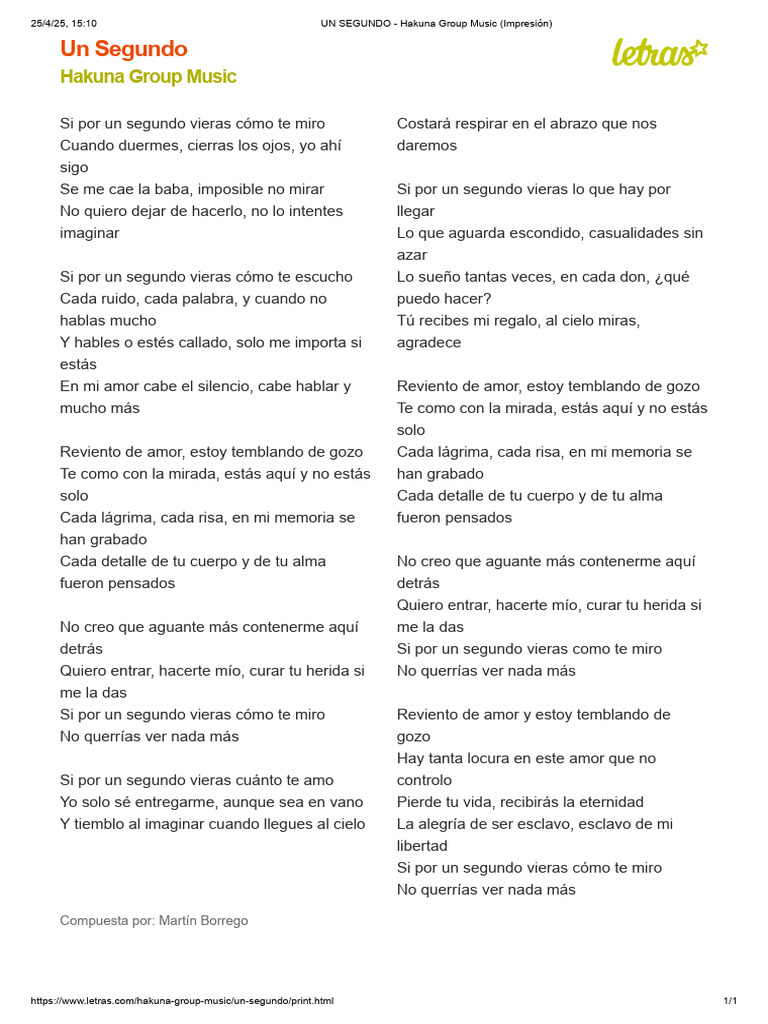 Un Segundo - Hakuna Group Music | PDF