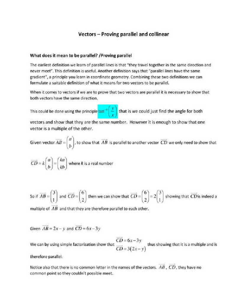 Vectors 2 - Proving Parallel and Colinear | PDF