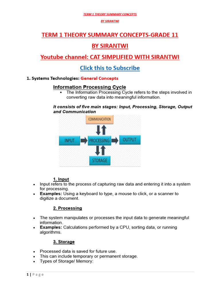 Grade 11 CAT Theory Summary | PDF | Image Scanner | Digital Camera