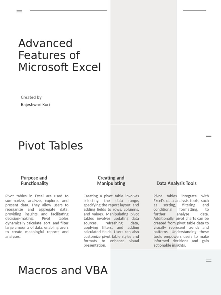 Advanced Features of Microsoft Excel | PDF | Microsoft Excel | Visual ...