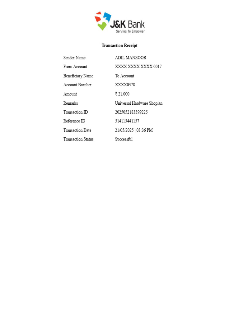 Successful Transaction Receipt Details | PDF