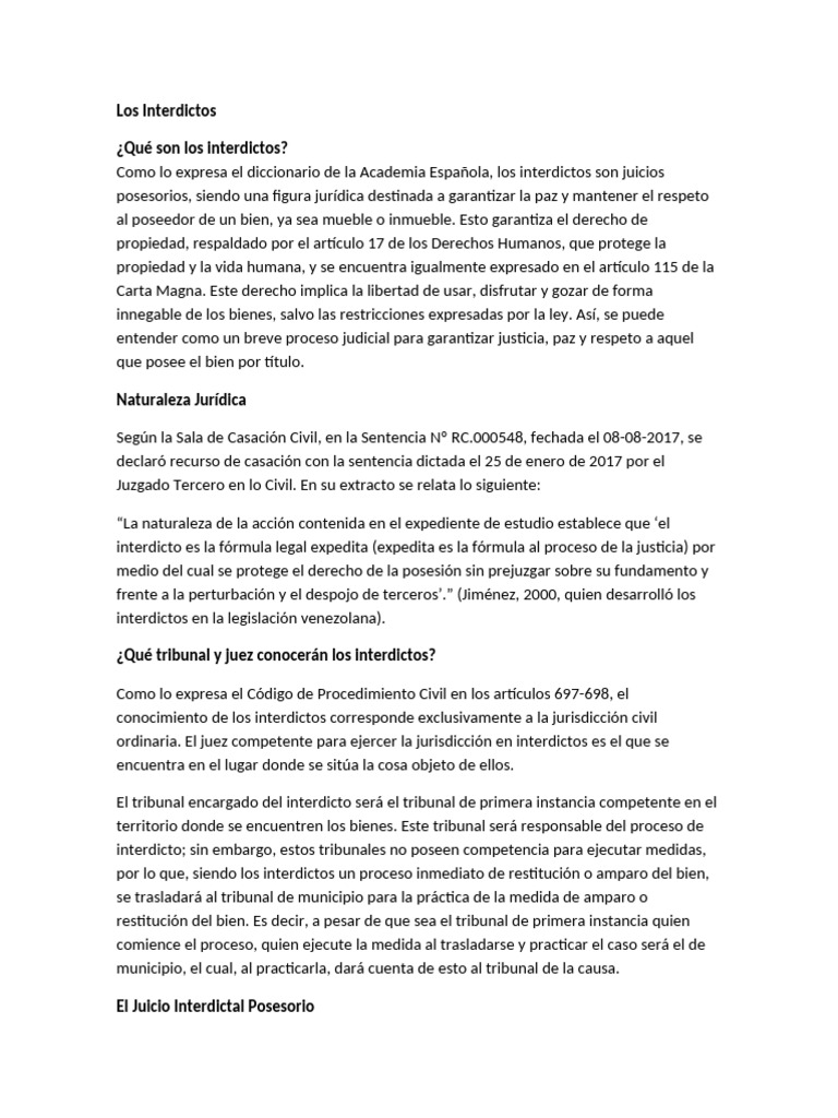 Qué son los interdictos y su función | PDF | Posesión (Ley) | Propiedad