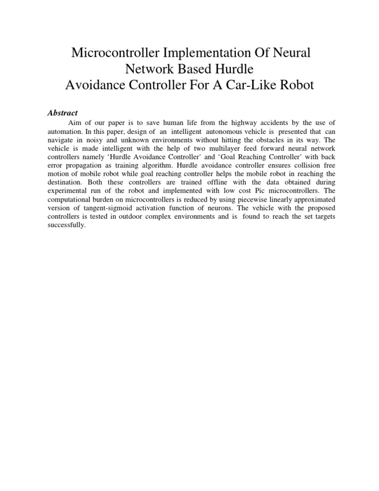 Neural Network Hurdle Avoidance for Robots | PDF | Technology & Engineering