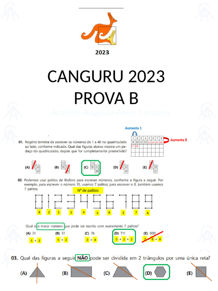 Prova Canguru 2023: Questões e Respostas | PDF