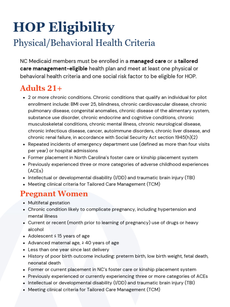 Chronic Conditions and HOP Eligibility Criteria | PDF | Mental Disorder ...
