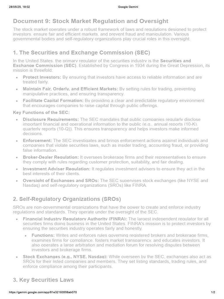 Stock Market Regulations and Oversight | PDF | U.S. Securities And ...