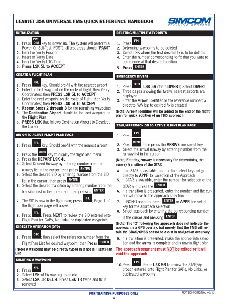 Learjet 35A FMS Quick Reference Guide | PDF | Aviation | Aviation Safety
