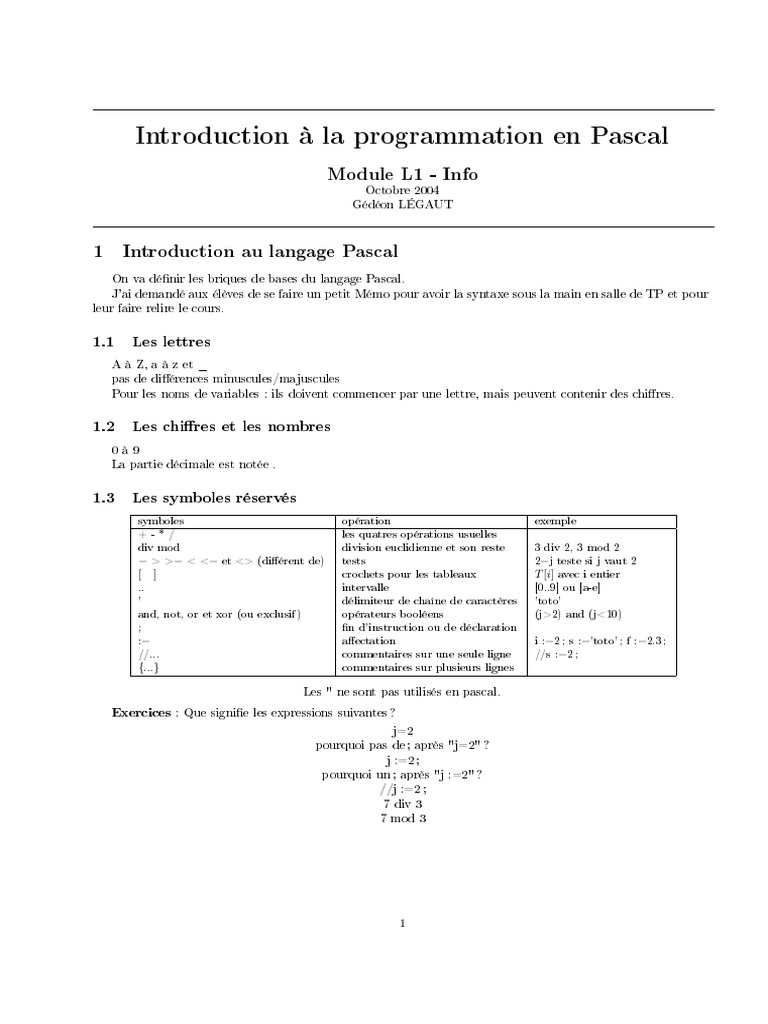 Introduction à la programmation Pascal | PDF | Structure de contrôle ...