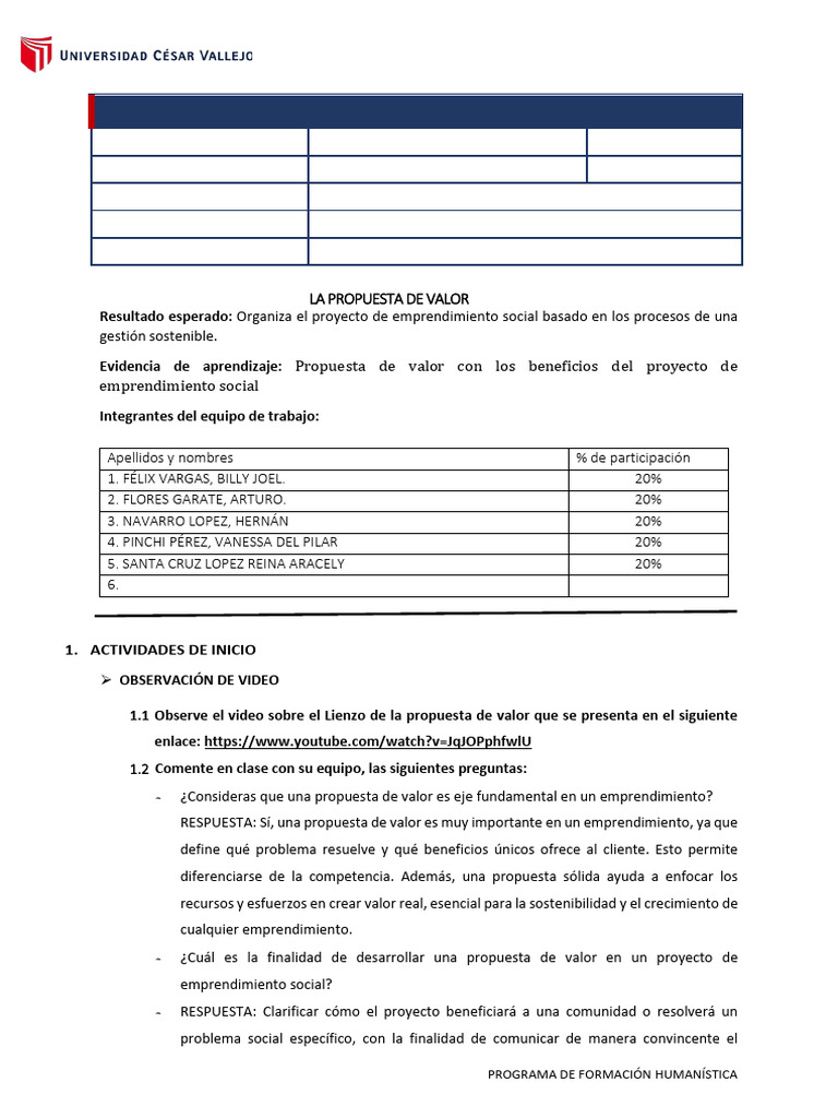 Propuesta de Valor en Emprendimiento Social | PDF | Iniciativa ...