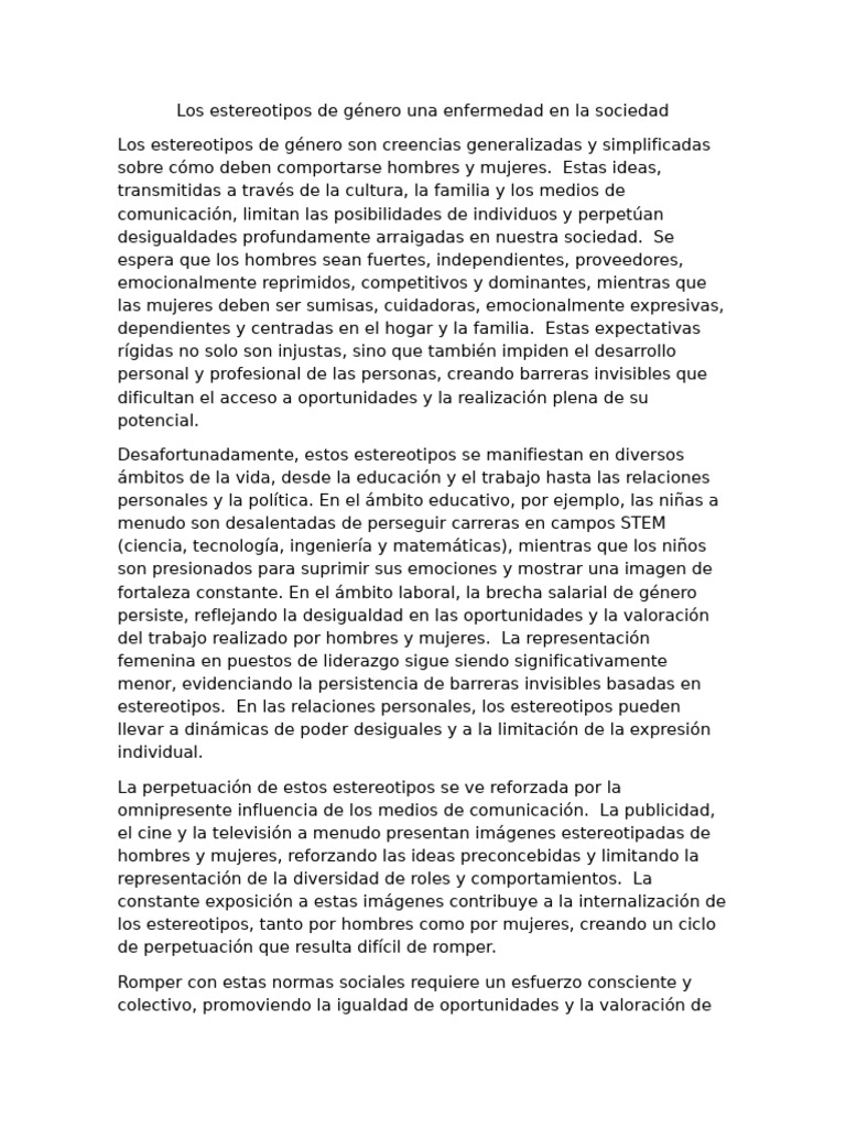 Los Estereotipos de Género Una Enfermedad en La Sociedad | PDF ...