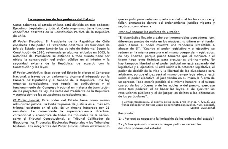Separación de Poderes en Chile | PDF | Separación de poderes | Judicaturas