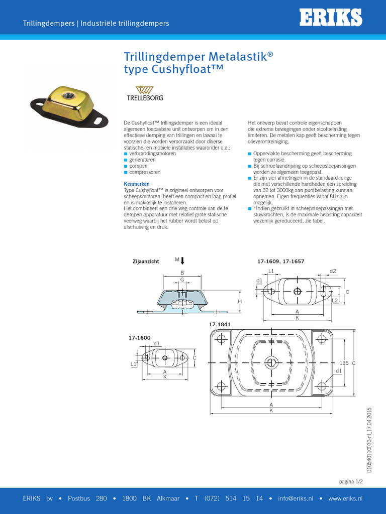 Trillingdemper Metalastikr Type Cushyfloat | PDF