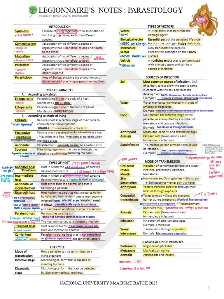 Parasitology Study Notes for BSMT 2025 | PDF | Parasitism | Staining