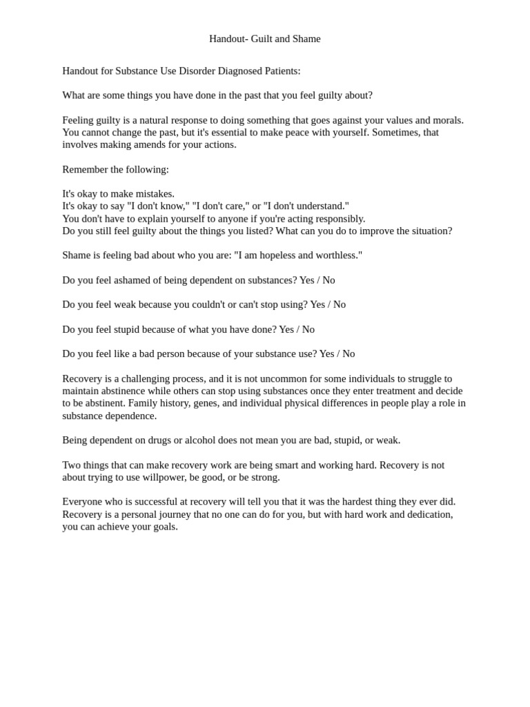 Guilt and Shame in Recovery Guide | PDF