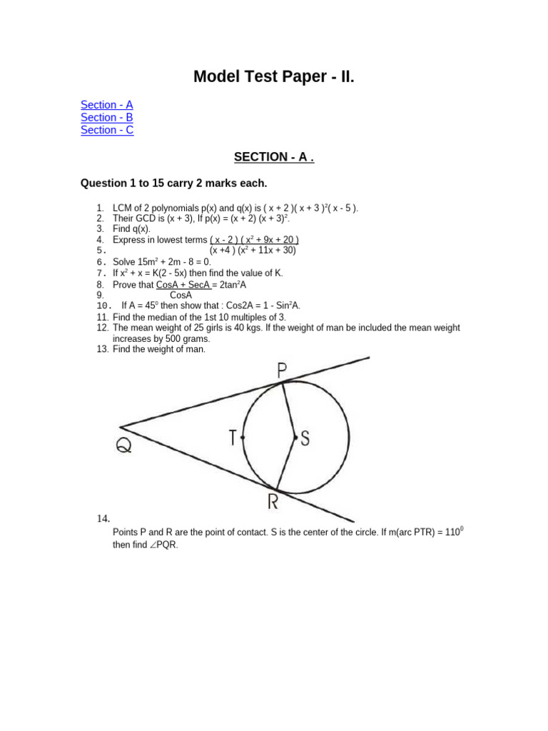 Math Model Test Paper II | PDF | Cost Of Living | Area
