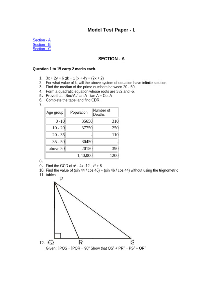 Model Test Paper 10th Class | PDF | Cost Of Living | Circle