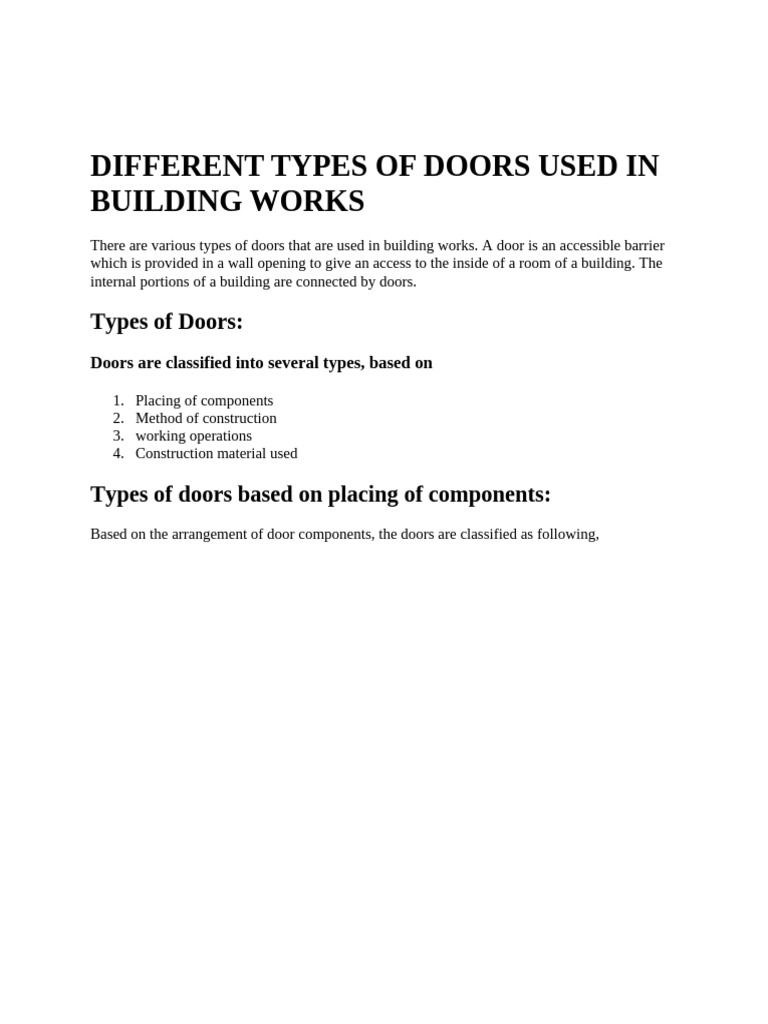 Types of Doors in Building Construction | PDF | Door | Framing ...