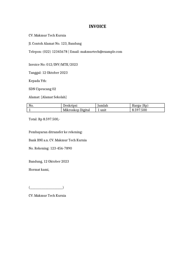 Invoice Mikroskop Digital CV. Makmur Tech | PDF
