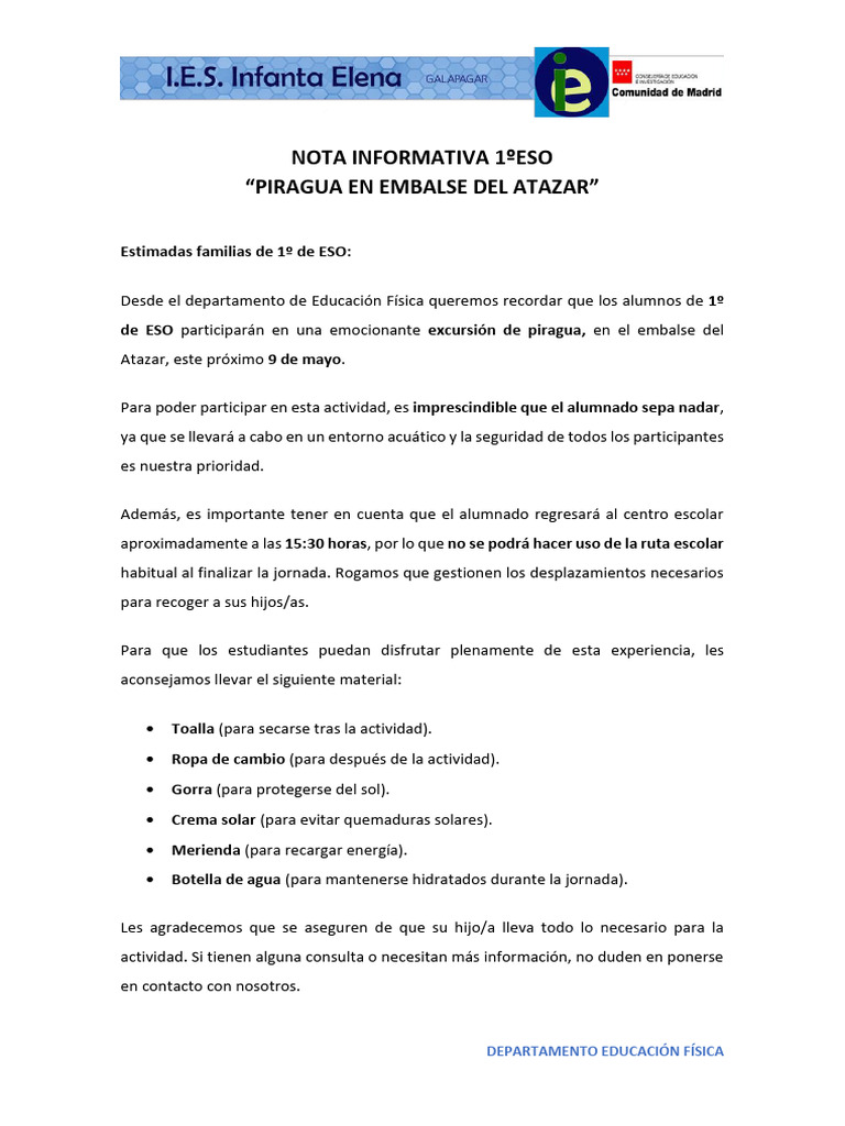 Nota Informativa Piragua 1eso | PDF