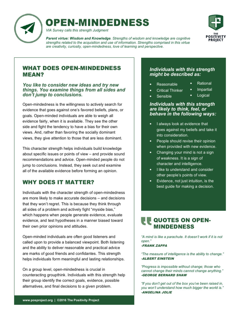 Understanding Open-Mindedness Strengths | PDF | Knowledge | Critical ...